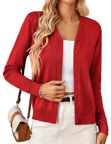 GRACE KARIN Red Cardigan for Women Lightweight V Neck Long Sleeve Open Front Stretchy Cardigan Red M | Amazon (US)