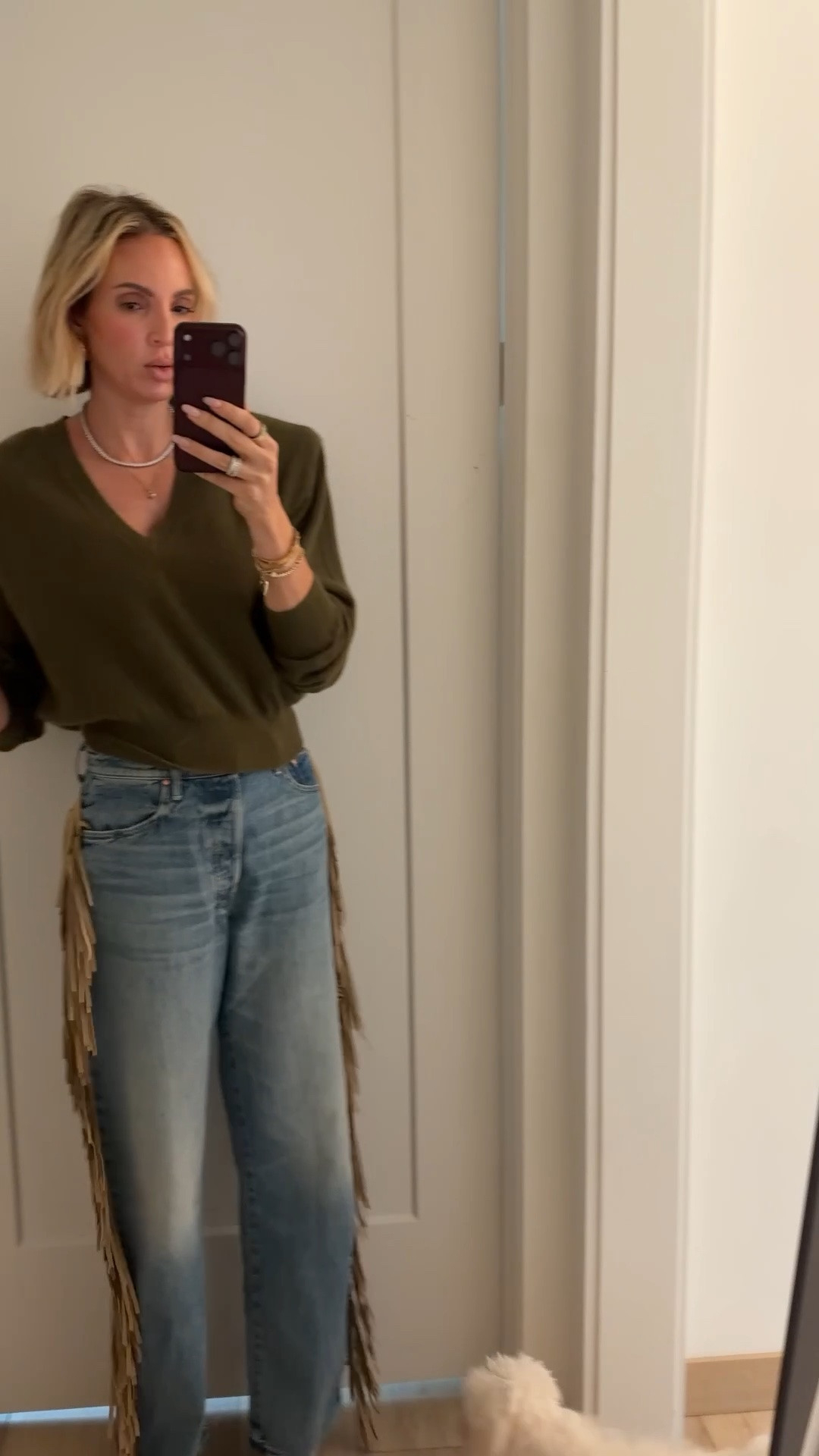 These pants make random people stop u in the street to ask about them. My sweater is sold out, but the lighter gray one looks very similar. ￼