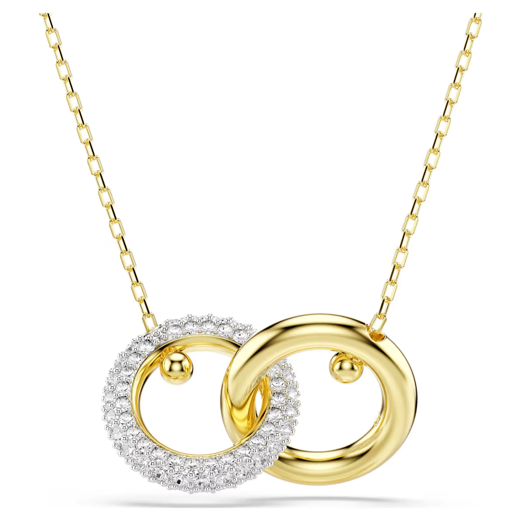 Dextera pendant, Interlocking loop, White, Gold-tone plated by SWAROVSKI | SWAROVSKI