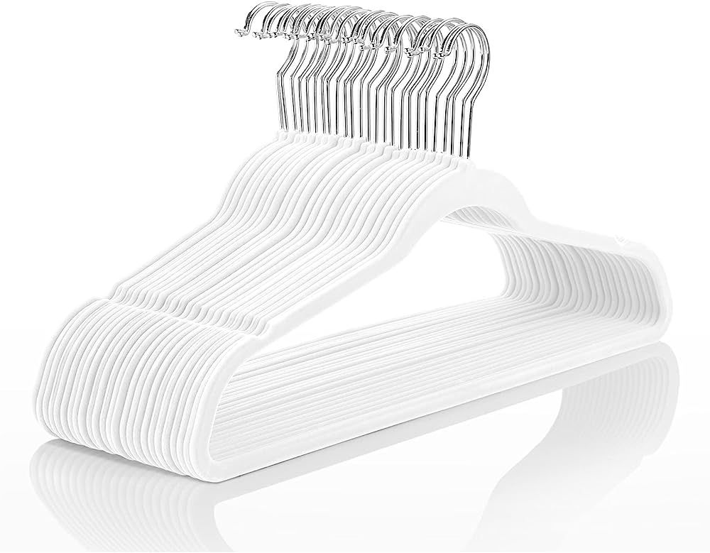 MIZGI Premium Velvet Hangers (Pack of 50) Heavyduty - Non Slip - Velvet Suit Hangers White - Chro... | Amazon (US)