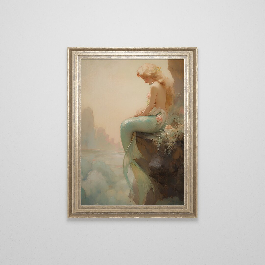 Vintage Mermaid Oil Painting Antique Mermaid Wall Art Ocean Print Fantasy Downloadable Art Dark A... | Etsy (CAD)