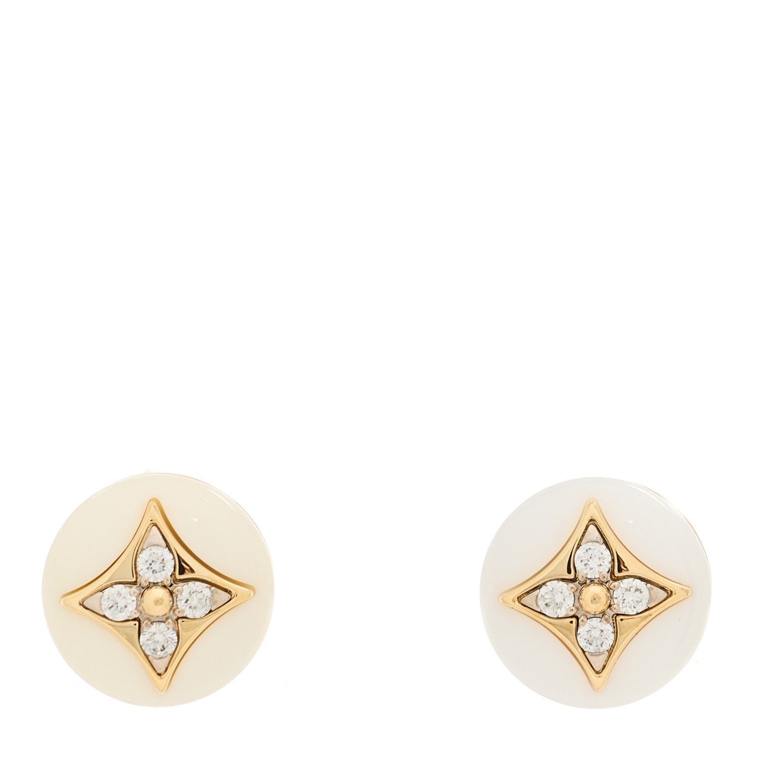 18K Yellow Gold Diamond White Agate Color Blossom BB Star Stud Earrings | FASHIONPHILE (US)