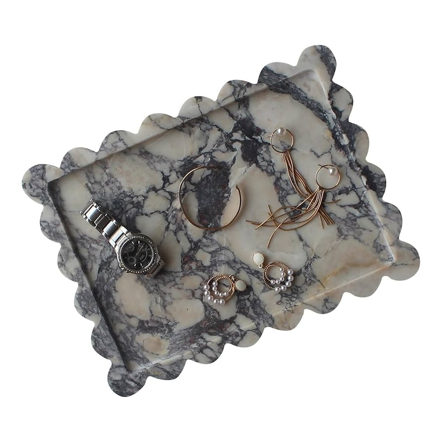 Genuine Calacatta Viola Scalloped Marble Tray 10.8"x8", Rectangle Luxury Vanity Tray for Bathroom... | Amazon (US)
