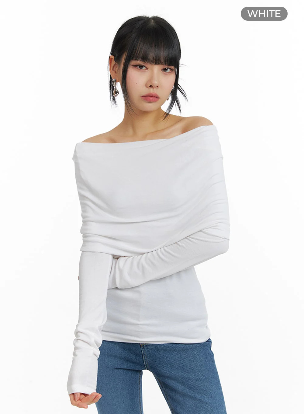 Solid Off Shoulder Long Sleeve IM414 | Lewkin