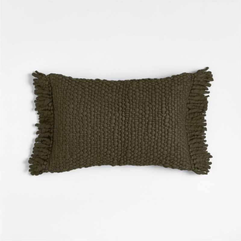 Chunky Woven Wool Fringe 22"x15" Burnt Green Throw Pillow with Feather Insert | Crate & Barrel | Crate & Barrel