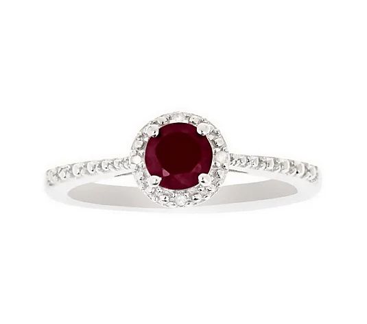Sterling Round Birthstone Ring with Diamond Accents | QVC
