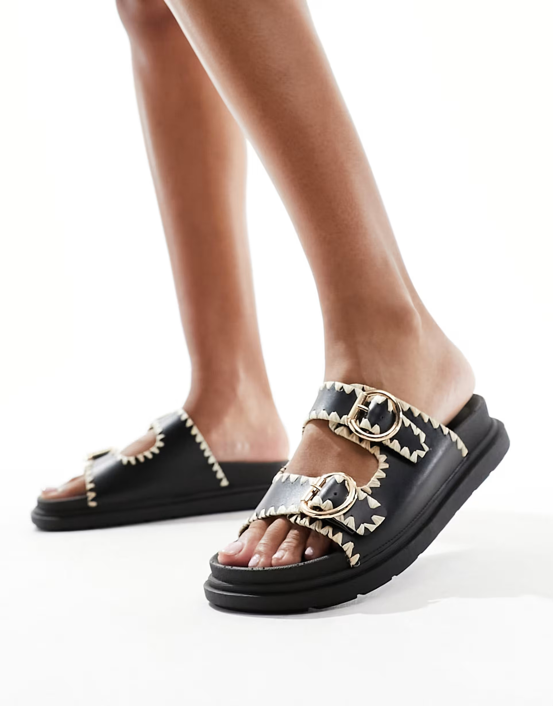 New Look chunky double strap buckle sandals in black | ASOS (Global)