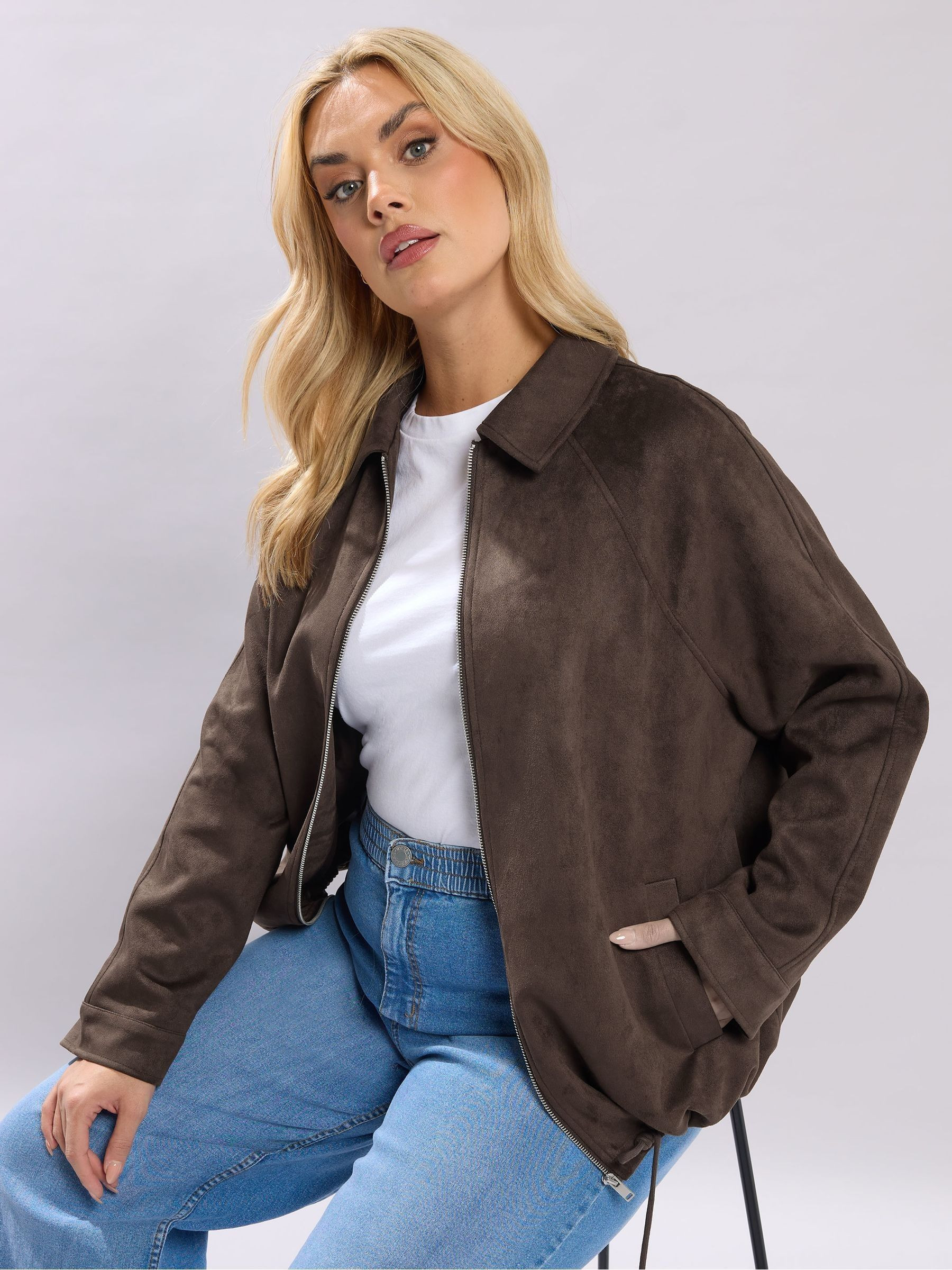 Yours Curve Yours Curve Brown Suedette Bomber Jacket | Next US