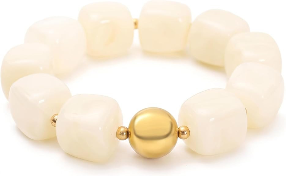 Beaded Bracelets for Women Chunky Cube Marble Pattern Acrylic Stretch Bracelet with Gold Bead Acc... | Amazon (US)