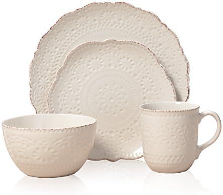 Pfaltzgraff Chateau Cream 16-Piece Stoneware Dinnerware Set, Service for 4, Off White | Amazon (US)