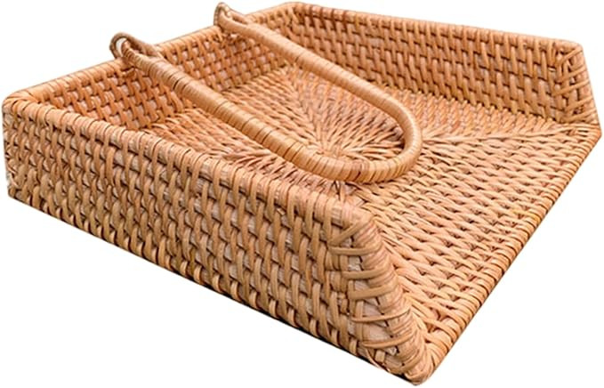 Wicker Napkin Holder 7.5x7.5x2in Square 3 Edge Napkin Holder with Weighted Arm Decorative Tissue ... | Amazon (US)