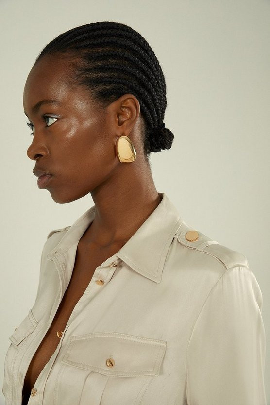 Satin Long Sleeve Pocket Detail Shirt | Karen Millen UK + IE + DE + NL