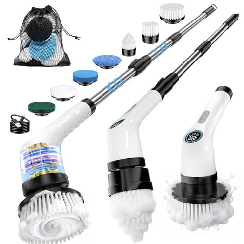 Electric Spin Scrubber, Rechargeable with Upgraded Battery & Extended Runtime, IPX7 Cleaning Brush, 3000mAh Battery 7 Brush Heads 2-Speed Adjustable Long Handle for Bathroom & Tile Floor Cleaning | Amazon (US)