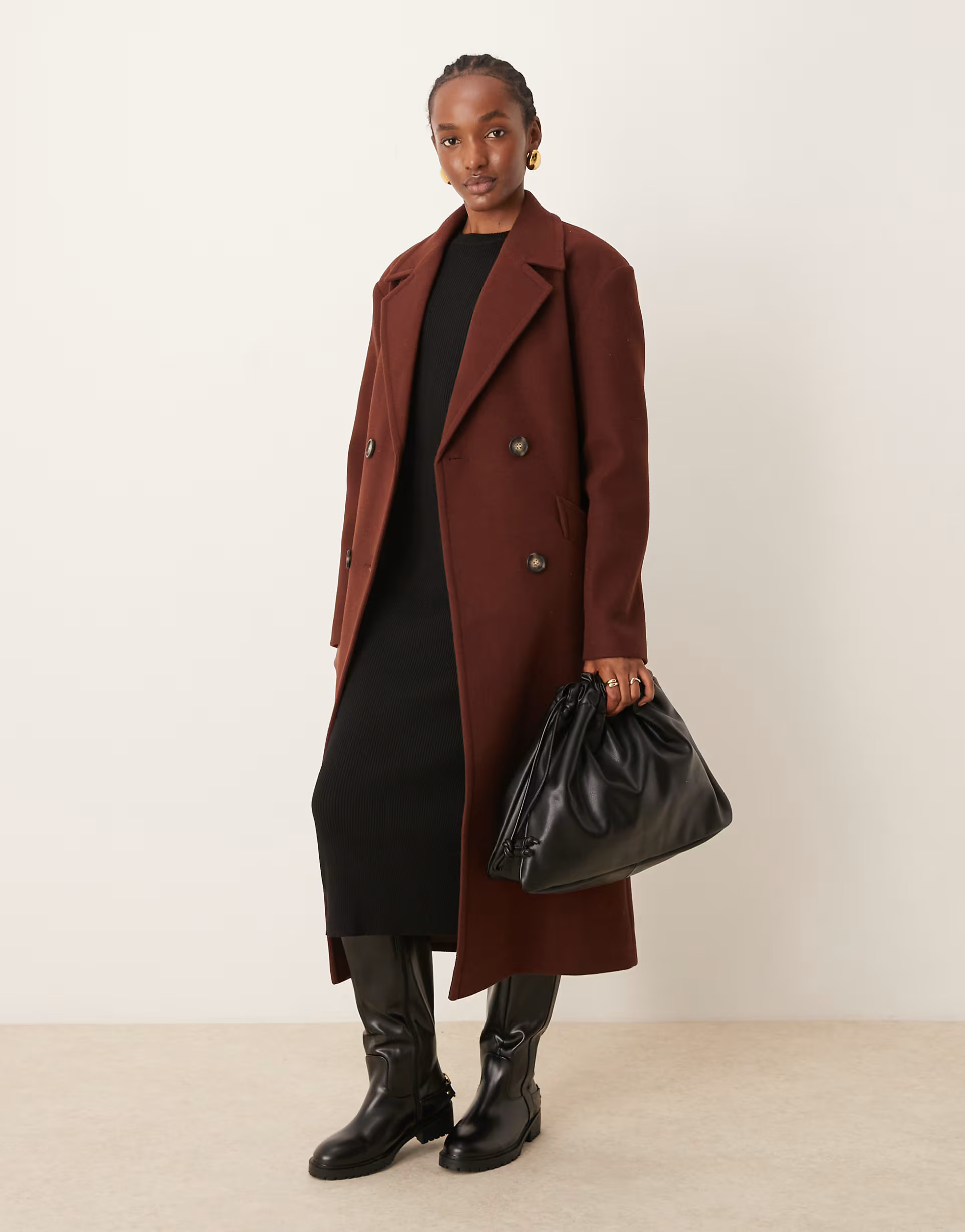 Miss Selfridge belted wrap formal coat in chocolate | ASOS (Global)