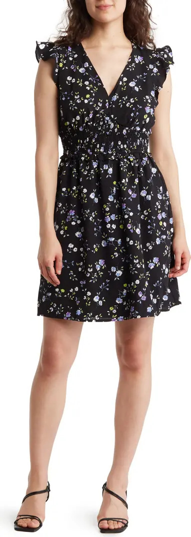 Floral Ruffle Sleeve Fit & Flare Dress | Nordstrom Rack