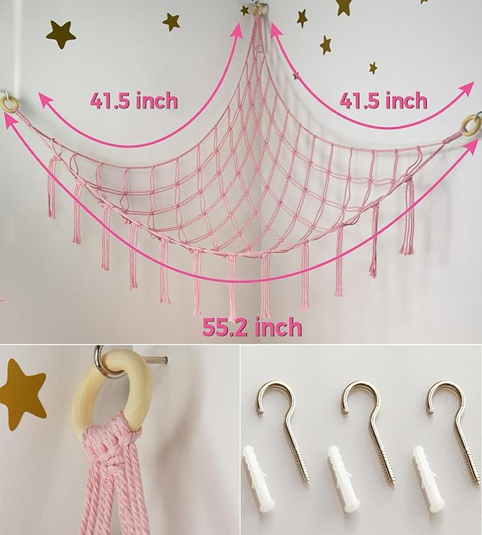 Large Stuffed Animal Storage Hammock Corner Net - Pink Room Decor for Teen Girls - Toys Storage H... | Amazon (US)