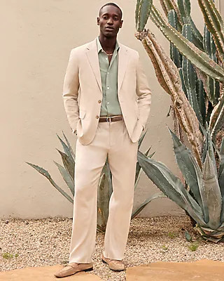 Relaxed Natural Linen-Blend Pleated Suit Pant | Express