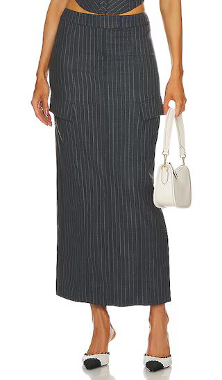 Pine Maxi Skirt in Charcoal Pinstripe | Revolve Clothing (Global)