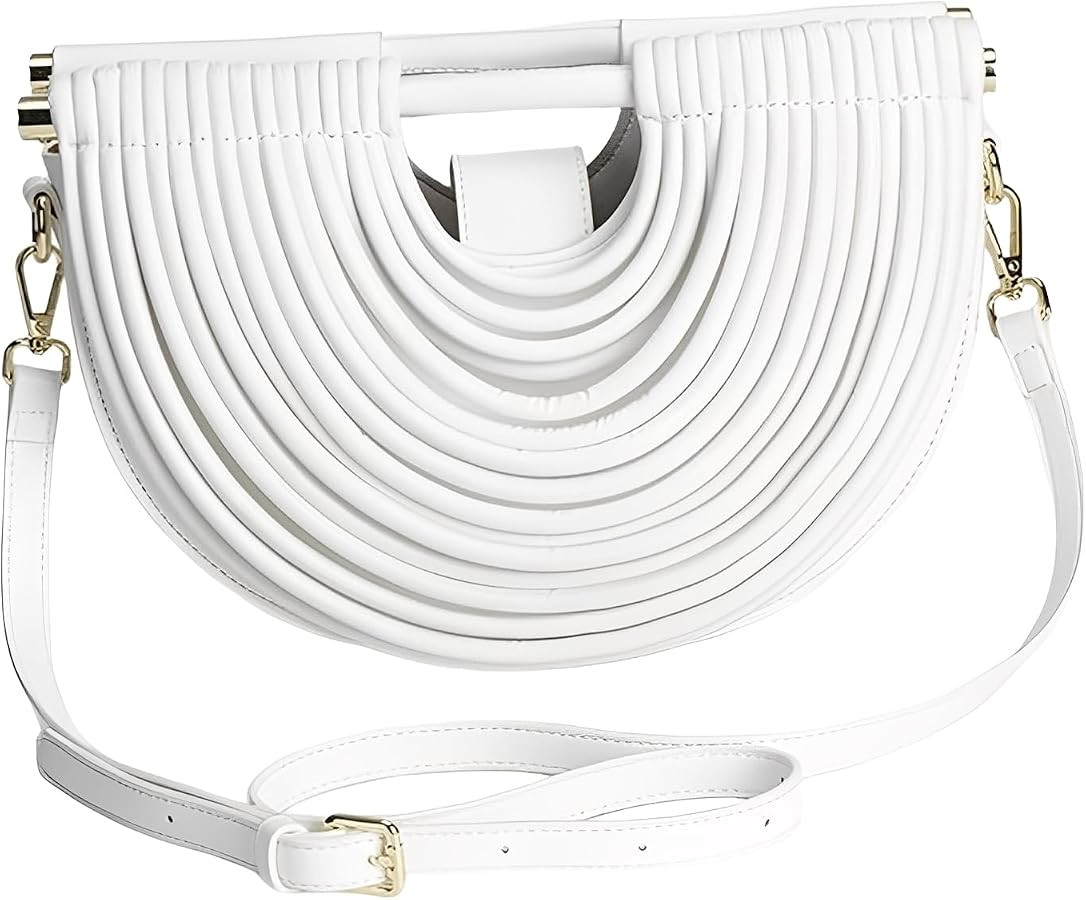 Elegant Half Round Chinc Woven PU Leather Lou Top Handle Bag for Women Formal Evening Clutch Purs... | Amazon (US)