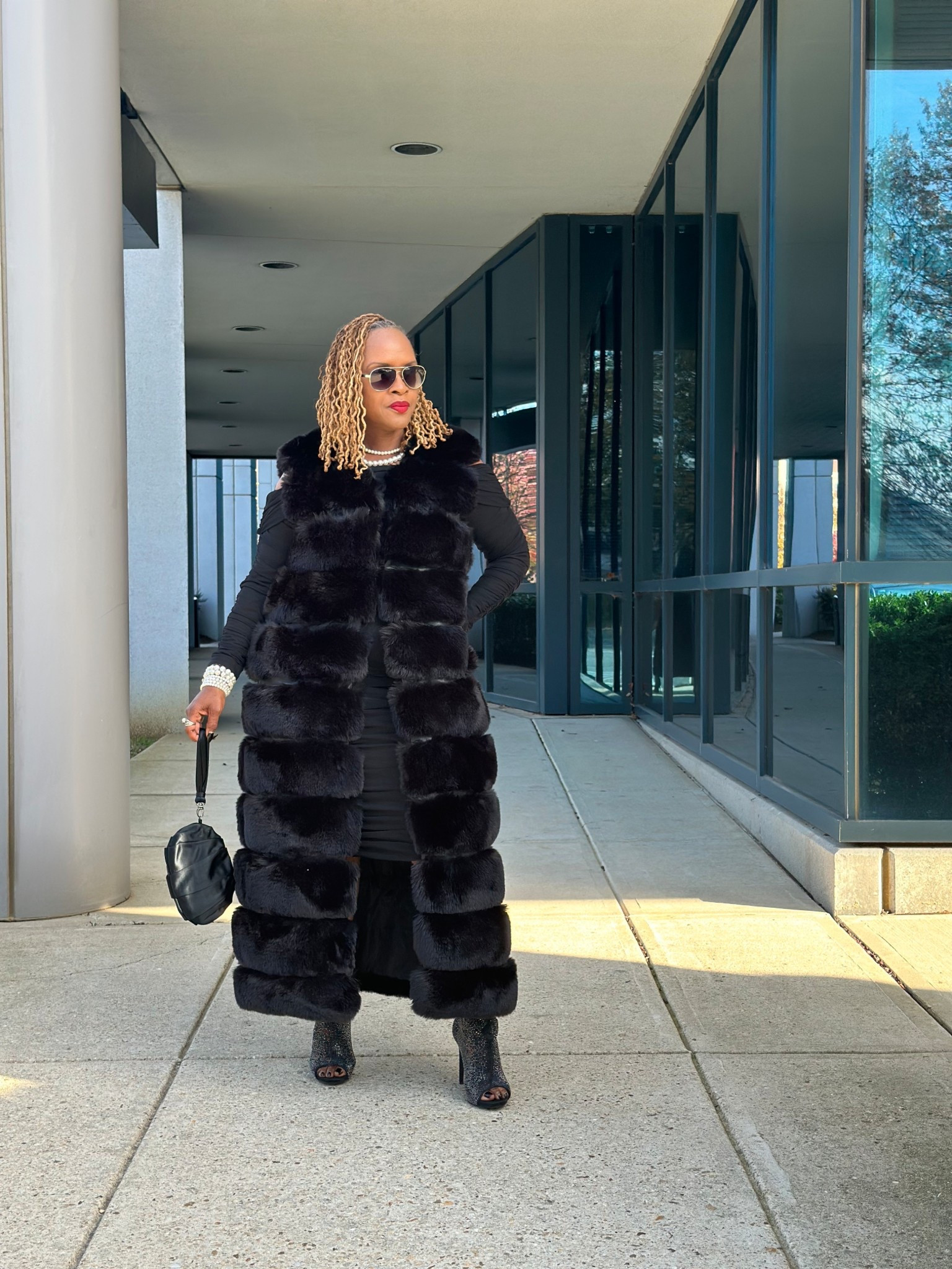 Black faux fur sleeveless vest 

#LTKSeasonal #LTKHoliday #LTKGiftGuide