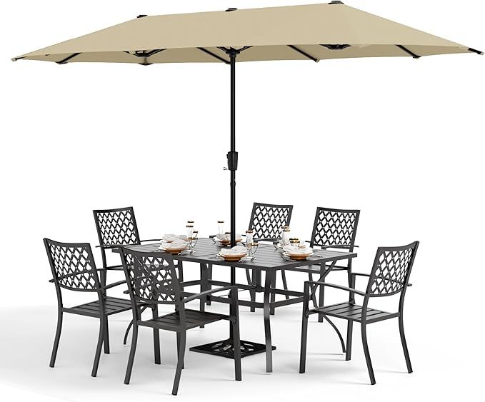 PHI VILLA 8 Piece Patio Dining Set with 13ft Double-Sided Patio Umbrella(Beige),Metal Outdoor Tab... | Amazon (US)