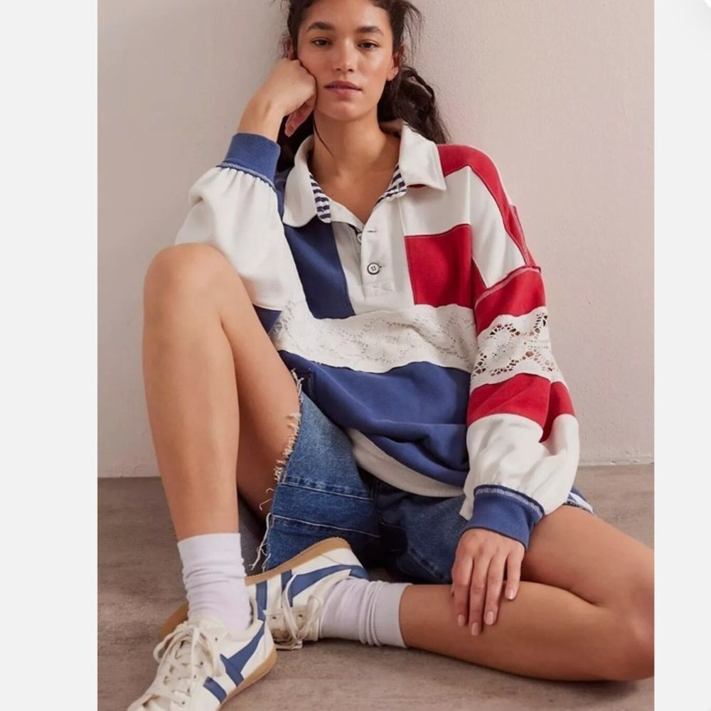 Free People\u205fWe The Free American Dream Polo Pullover Top Striped | Poshmark