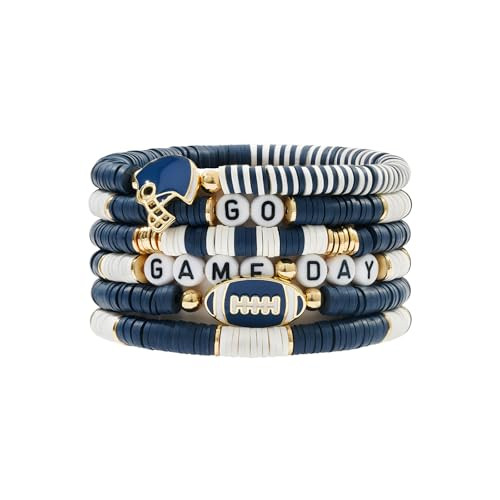 GOOTII Game Day Blue Bracelets for Women Football Bracelets Blue Heishi Clay Beaded Stretch Bracelets Stackable Sports Football Charm Bracelet Bangles Football Accessories Outfits Jewelry Gifts | Amazon (US)