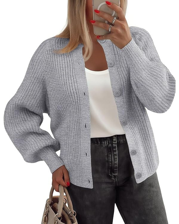 Zeagoo 2025 Cardigan Sweaters for Women Long Sleeve Chunky Knit Cardigan Crew Neck Button Down Fa... | Amazon (US)