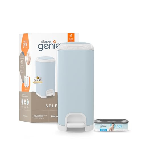 Diaper Genie Select Pail (Blue) is Made of Durable Stainless Steel and Includes 1 Starter Square Refill That can Hold up to 165 Newborn-Sized Diapers. | Amazon (US)