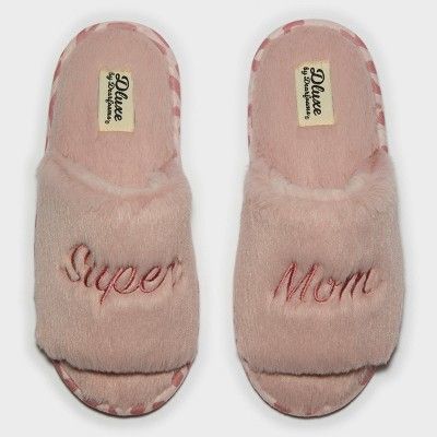 Women's dluxe by dearfoams Super Mom Fur Slide Slippers - Pink | Target