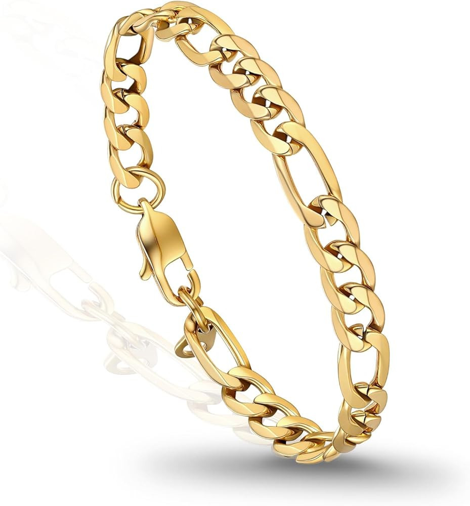 PROSTEEL 316L Stainless Steel Bracelet For Men, Stylish Figaro Chain, Hypoallergenic Jewelry, Bla... | Amazon (US)
