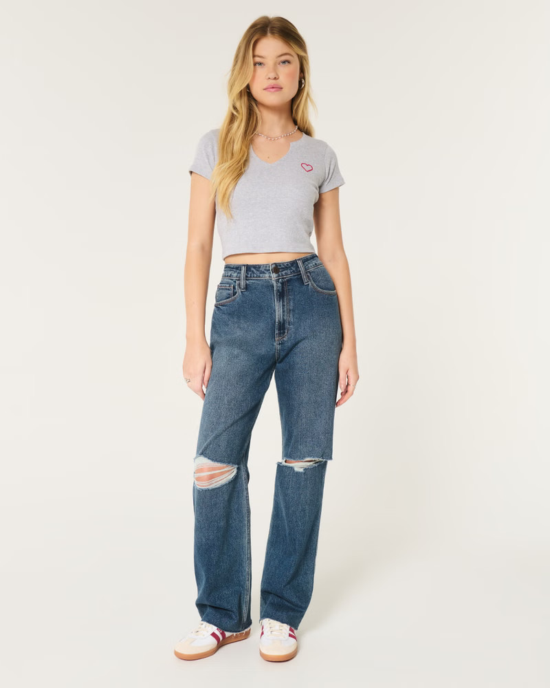 Ultra High-Rise Ripped Dark Wash Dad Jeans | Hollister (US)