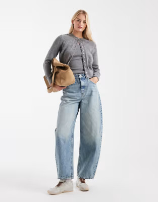 ASOS DESIGN Tall - Jeans met wijde ronde pijpen en hoge taille in lichte vintage wassing | ASOS (Global)