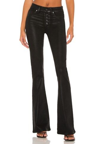 PAIGE High Rise Lou Lou With Exposed Buttonfly in Black Fog Luxe Coating from Revolve.com | Revolve Clothing (Global)
