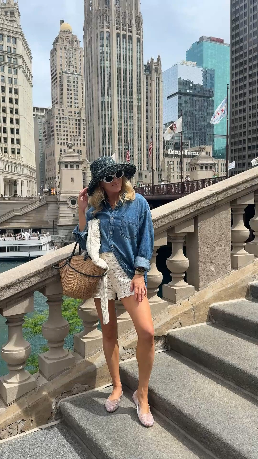 Easy outfit for summer! Affordable target crochet shorts wearing size small and mt favorite oversized denim chambray shirt wearing size M! Jelly shoes perfect for summer!