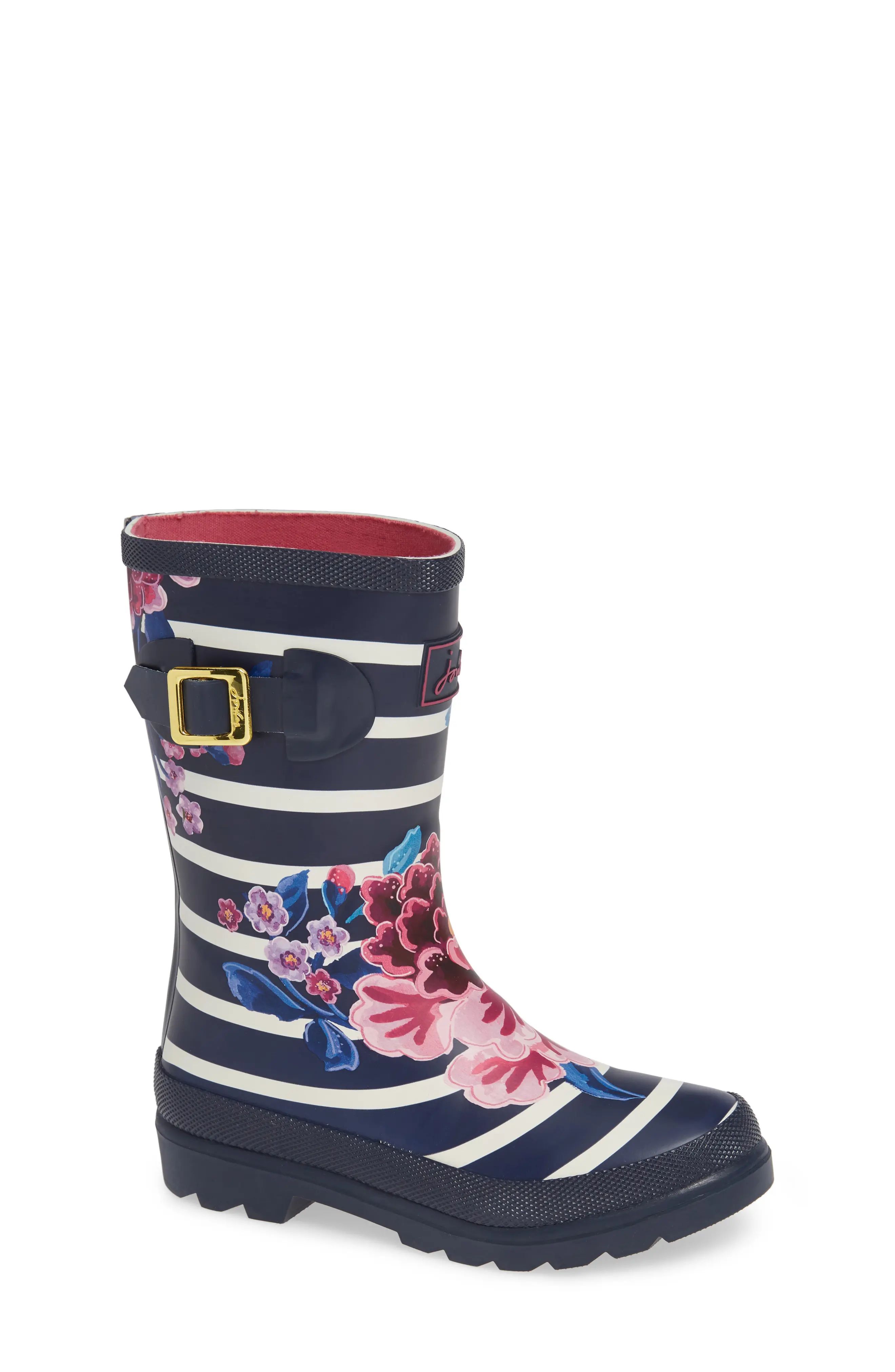 Girl's Joules Mid Height Print Welly Waterproof Rain Boot, Size 4 M - Blue | Nordstrom
