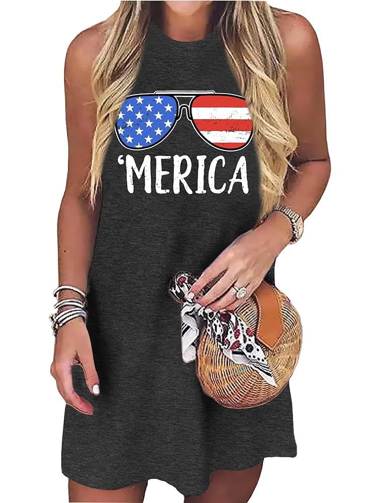 VVNTY American Flag Tank Dress Women: 4th of July Shirts Sleeveless Patriotic USA Flag Tees Casua... | Amazon (US)