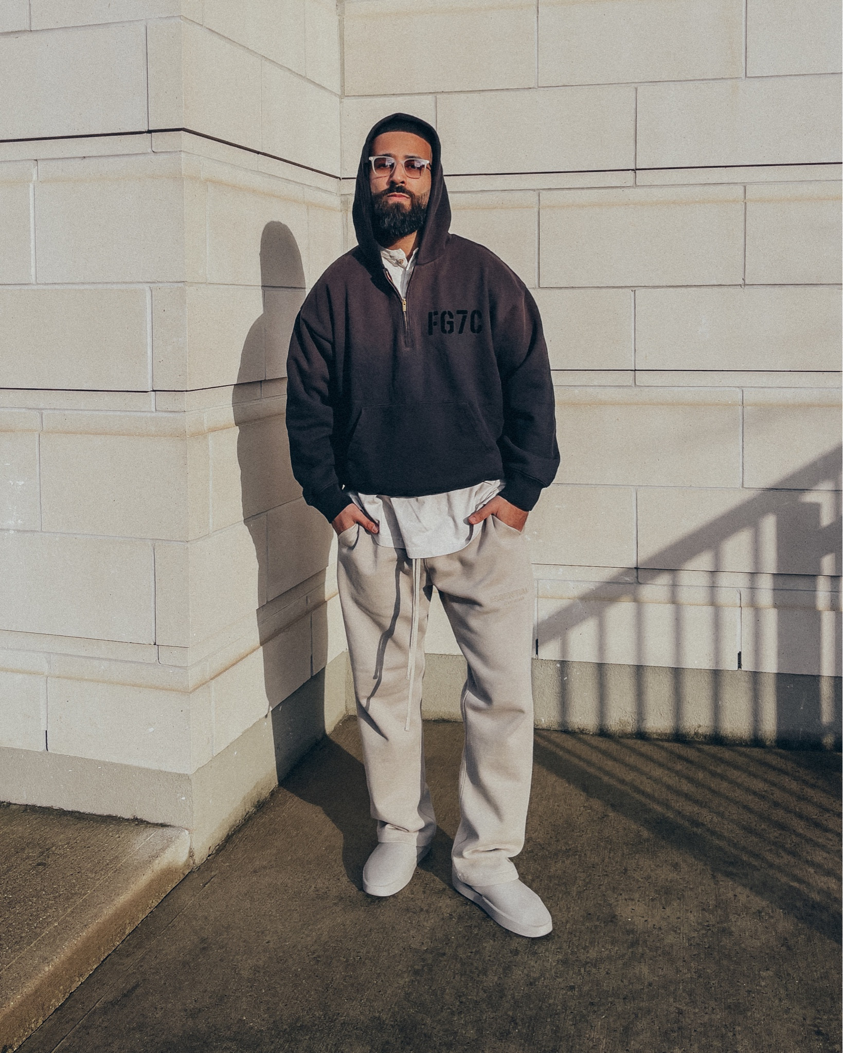 SALE 🚨hoodie and tee are currently up to 70% off on sale… FEAR OF GOD Half-Zip FG7C Hoodie in ‘Vintage Black’ (size M), Allstars Henley Tee in ‘Vintage White’ (size M), and California slides in ‘Concrete’ (size 41). ESSENTIALS Relaxed Sweatpants in ‘Smoke’ (size M). FEAR OF GOD x BARTON PERREIRA glasses in ‘Matte Taupe’. A relaxed and elevated Men’s outfit that is cozy and effortless for a day out. Add an overcoat for an additional layer and you are good to go.

#LTKmens #LTKstyletip #LTKsalealert