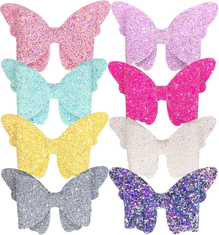 Baby Girls Glitter Bows Clips Sparkly Butterfly Bows Hair Clips for Toddler Kids Teens 8pcs | Amazon (US)