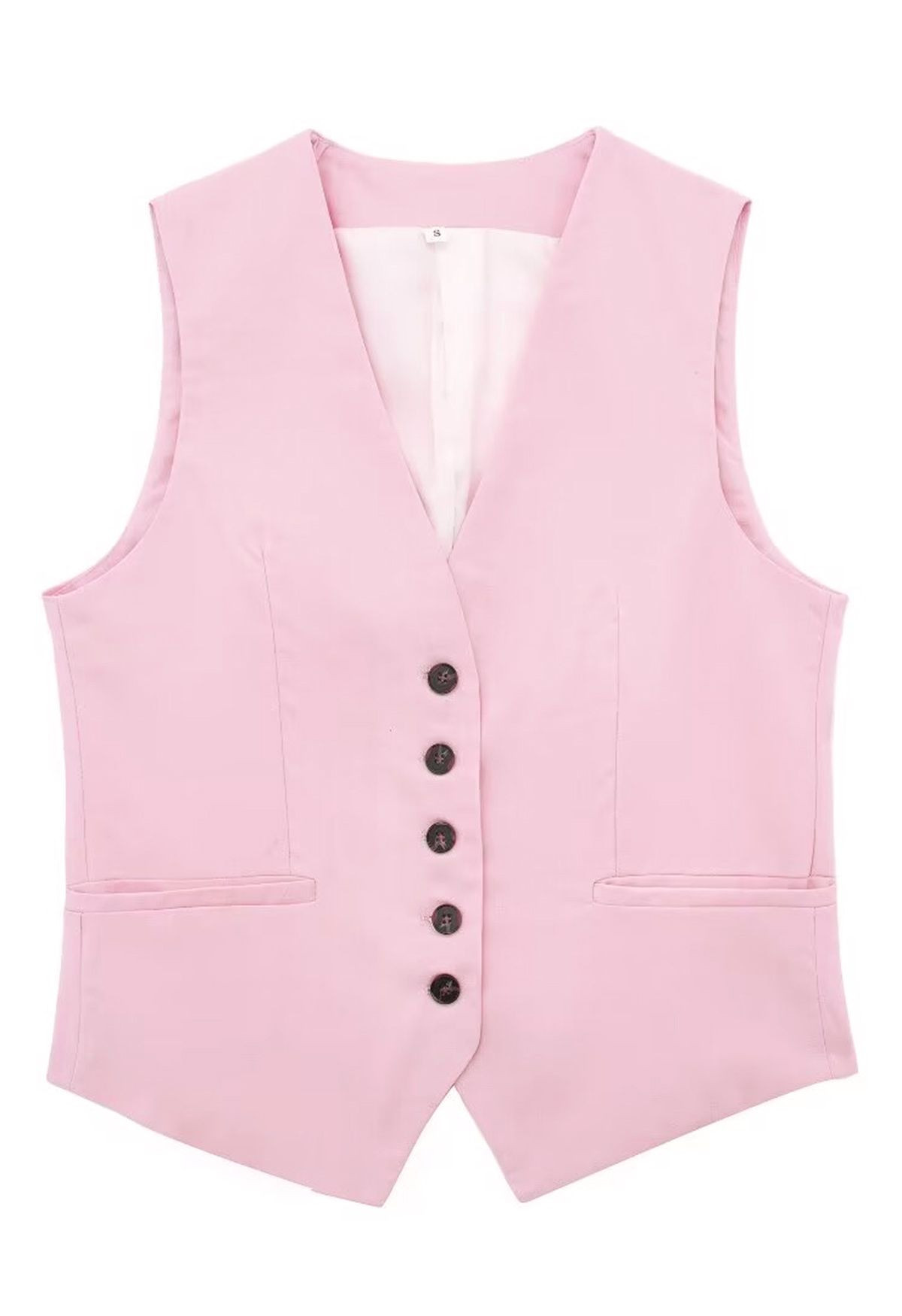 V-Neck Buttoned Down Linen-Blend Vest in Pink | Chicwish