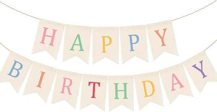 Doumeny Happy Birthday Burlap Banner Boho Birthday Bunting Garland Pastel Bohemian Sign Party Ban... | Amazon (US)