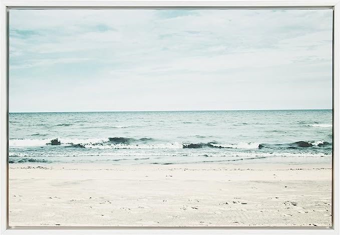 Kate and Laurel Sylvie Beach Scene with Waves, Ocean Shoreline Color Photograph, Framed Canvas Wa... | Amazon (US)