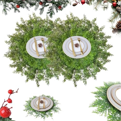 Faux Cedar Greenery Placemats - Round, 16" Green Leaf, Winter Greenery (2pcs) | Amazon (US)