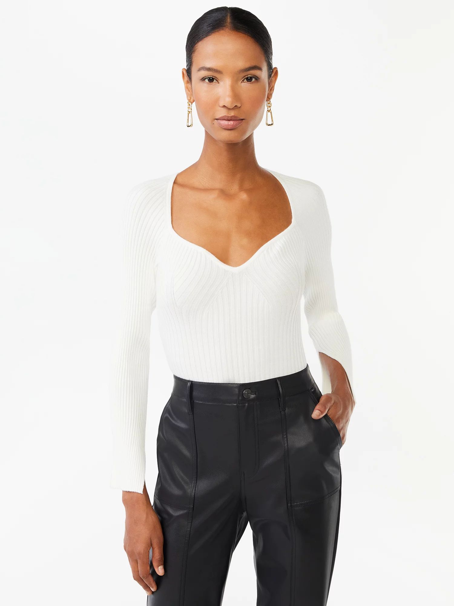 Scoop Women's Ribbed Bodysuit with Long Sleeves - Walmart.com | Walmart (US)