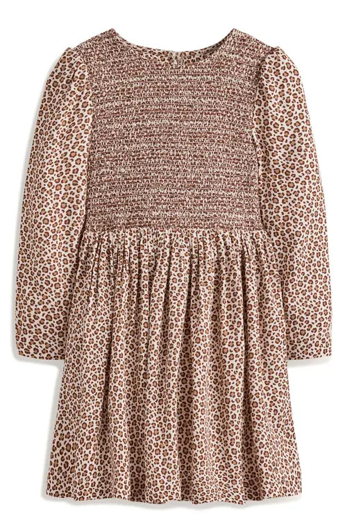 Mini Boden Kids' Animal Print Long Sleeve Smocked Dress in Brown Leopard Print at Nordstrom, Size 3-4Y | Nordstrom