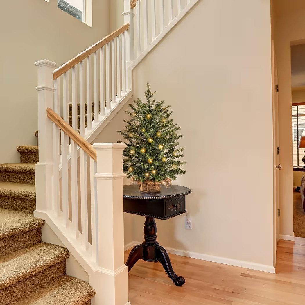 Mini Christmas Trees 24" with 25 LED Lights, 2 ft Decorated Burlap Artificial Tabletop Christmas ... | Amazon (US)