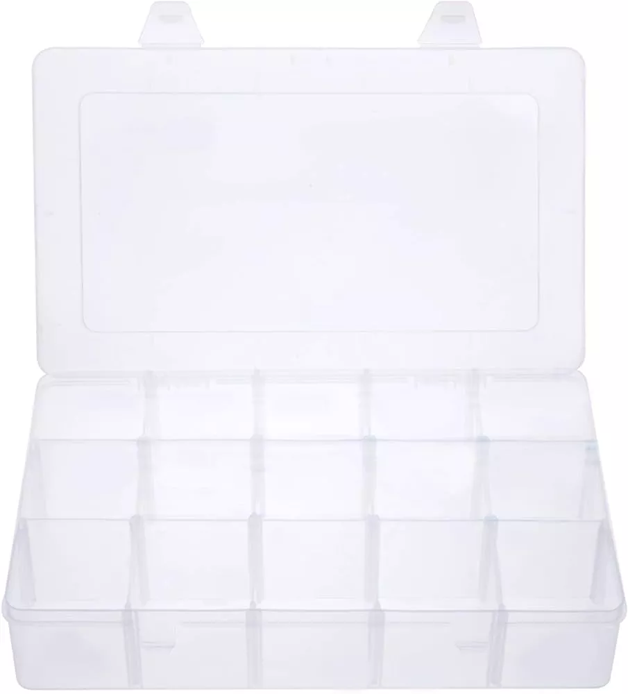 Snowkingdom Large 15 Grid Clear Organizer Box Adjustable Dividers