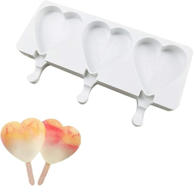 Mini Ice-Cream Silicone Bar Mould, White 3 Cavity Heart Shape Silicone Moulds Popsicle Molds Choc... | Amazon (US)
