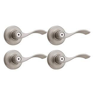 Balboa Satin Nickel Privacy Bed/Bath Door Handle (4-Pack) with Lock | The Home Depot