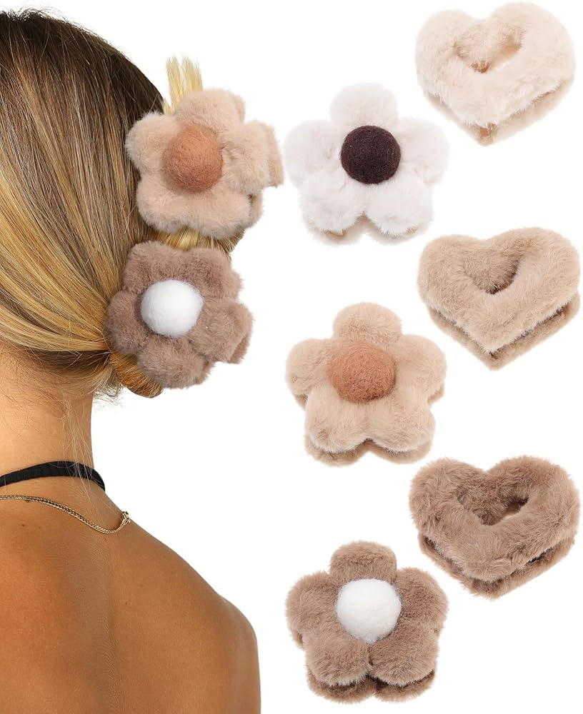 Fluffy Plush Claw Clip for Hair 6 Pcs Cute Hair Clips for Women Fuzzy Hair Barrettes Girls Hair J... | Amazon (US)